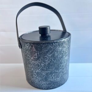 Vintage Irvinware Black Ice Bucket Embossed Floral Made in USA